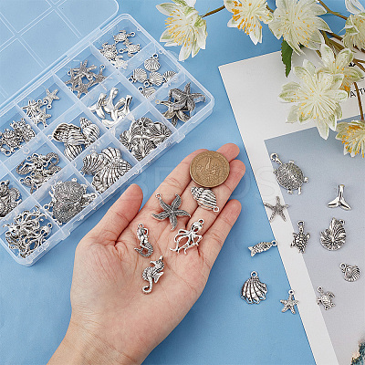 90Pcs 15 Styles Tibetan Style Alloy  Pendants TIBE-PH0002-16-1