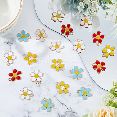 50Pcs 5 Colors Alloy Enamel Pendants ENAM-HY0003-02-1