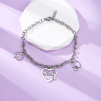 Mother's Day 304 Stainless Steel Charm Bracelets BJEW-A036-03P-1