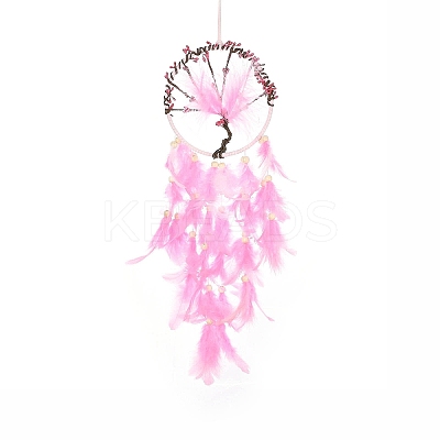 Woven Web/Net with Feather Hanging Ornaments HJEW-G025-10-1