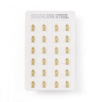 PVD Vacuum Plating 304 Stainless Steel Hollow Out Jesus Fish Stud Earrings for Women EJEW-P212-16G-1