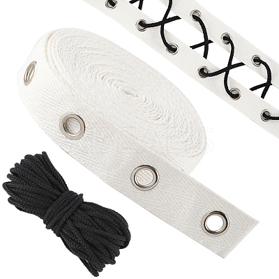 4 Yards Cotton Ribbons with Platinum Tone Iron Eyelet Rings OCOR-GF0002-88-1