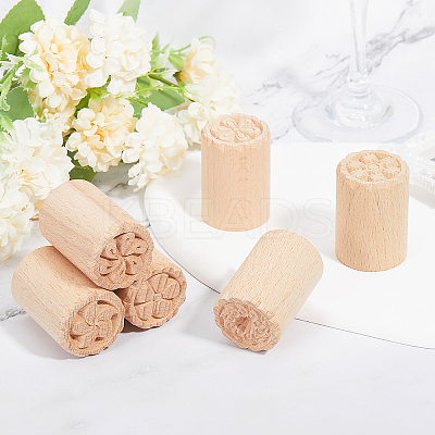 6Pcs 6 Styles Flower Pattern Round Wooden Traditional Chinese Moon Cake Molds AJEW-CA0004-25-1