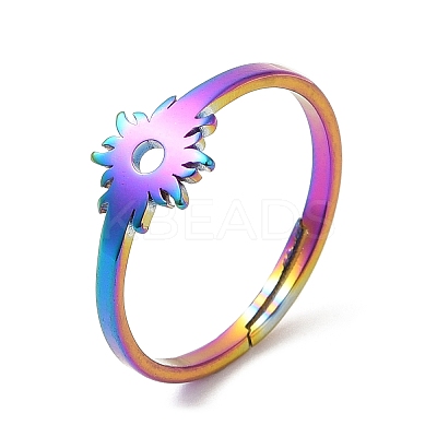 Ion Plating(IP) 304 Stainless Steel Flower Adjustable Ring for Women RJEW-M149-03RC-1
