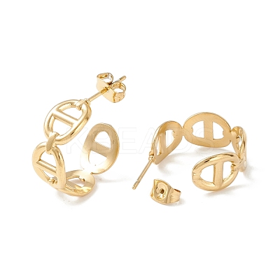 Ion Plating(IP) 304 Stainless Steel C-shape Stud Earrings EJEW-P197-02G-1