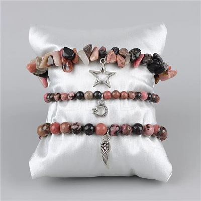 3Pcs Alloy & Natural Red Line Jasper Beads Charm Bracelets DY7954-14-1