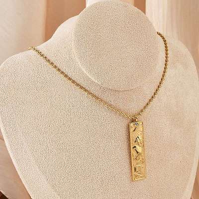 304 Stainless Steel Clear Cubic Zirconia Rectangle Constellation Pendant Necklaces for Women Men NJEW-S435-01G-C-1