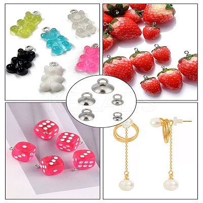 50Pcs 5 Styles 304 Stainless Steel Bead Cap Pendant Bails STAS-LP0005-21-1