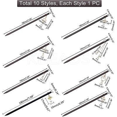 8Pcs 8 Style Wood Hair Sticks OHAR-PH0001-27-1