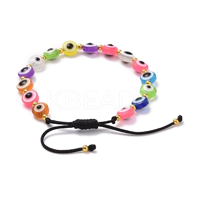 Flat Round with Evil Eye Beaded Bracelet BJEW-JB07102-01-1