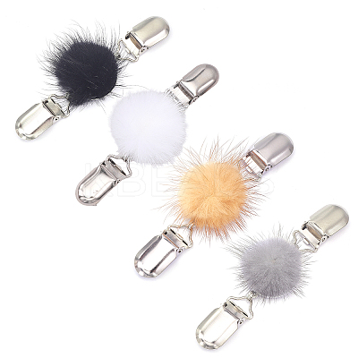 4Pcs 4 Colors Faux Mink Fur Covered Round Beads Sweater Collar Clips JEWB-CA0001-24-1