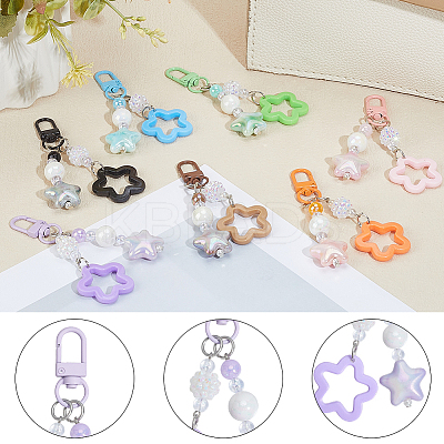 8Pcs 8 Colors Zinc Alloy & Resin Star Pendant Decorations HJEW-BBC0001-26-1