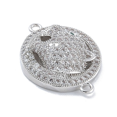 Rack Plating Brass Micro Pave Clear Cubic Zirconia Flat Round with Leopard Connector Charms KK-A234-061P-1