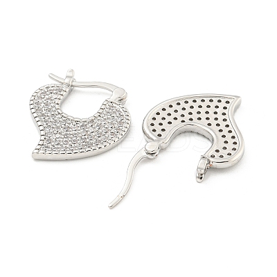 Heart Brass Pave Clear Cubic Zirconia Hoop Earrings EJEW-M258-23P-1