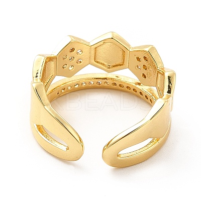 Clear Cubic Zirconia Hexagon Open Cuff Ring KK-H439-27G-1