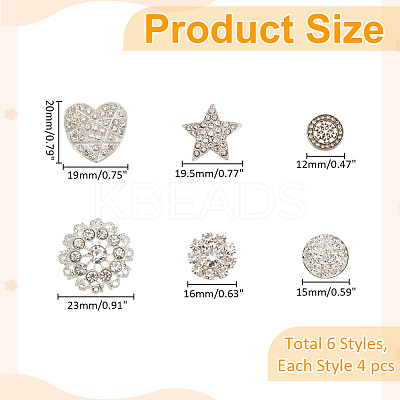 24Pcs 6 Style 1-Hole Alloy & Brass Rhinestone Shank Buttons FIND-WR0011-04-1