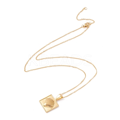 Ion Plating(IP) 304 Stainless Steel Square with Shell Pendant Necklace for Women NJEW-F292-06G-1