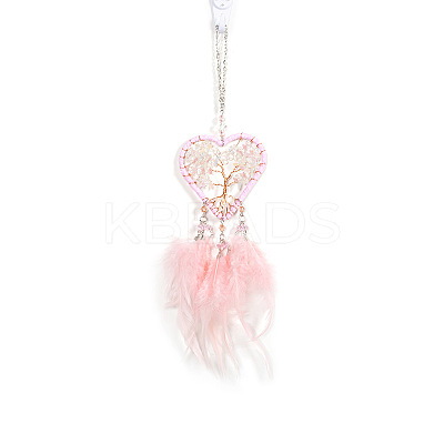 Natural Rose Quartz Heart with Tree of Life Pendant Decorations PW-WG95055-01-1