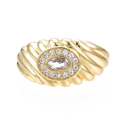 Cubic Zirconia Oval Chunky Open Cuff Ring for Women RJEW-N035-096C-1