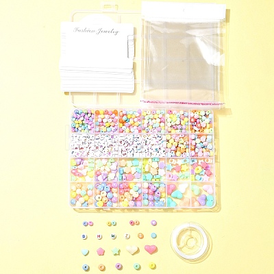 DIY Flat Round & Heart Acrylic & Plastic Beads Bracelets Making Kits DIY-FS0006-41-1