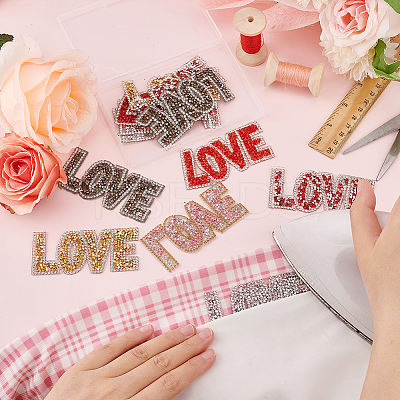 12Pcs 6 Colors Valentine's Day Theme Word LOVE Hotfix Rhinestone Iron on Patches PATC-FG0001-69-1
