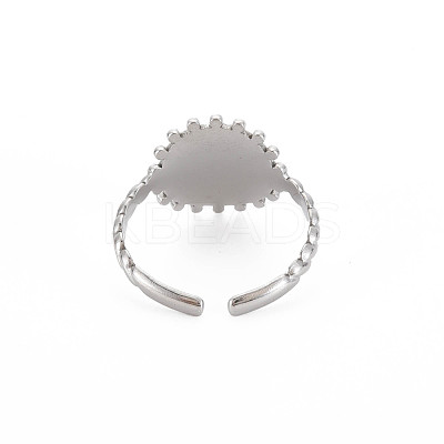 Non-Tarnish 304 Stainless Steel Flat Round with Initial Letter Open Cuff Ring for Men Women RJEW-S405-246P-C-1