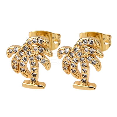 Brass Micro Pave Clear Cubic Zirconia Stud Earrings EJEW-D328-04G-05-1