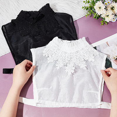 2Pcs 2 Colors Detachable Cotton Lady Lace Shirt Collars AJEW-GA0006-12-1