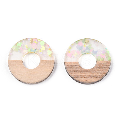 Transparent Resin & White Wood Pendants RESI-N039-31-1