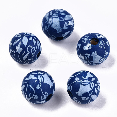 Printed Natural Wooden Beads WOOD-R270-11A-1