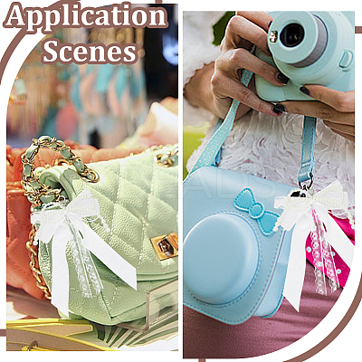 2Pcs Plastic Imitation Pearl & Lace Bowknot Pendant Decorations DIY-HY0002-09-1