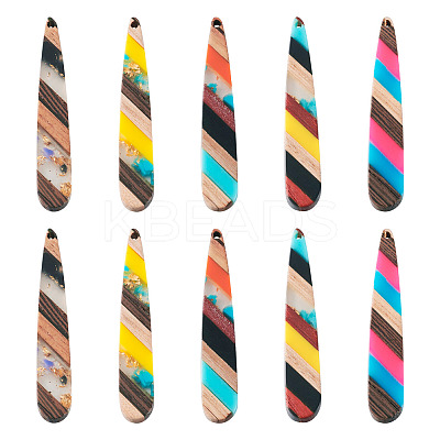 10Pcs 5 Colors Transparent Resin & Walnut Wood Pendants RESI-TA0002-74-1