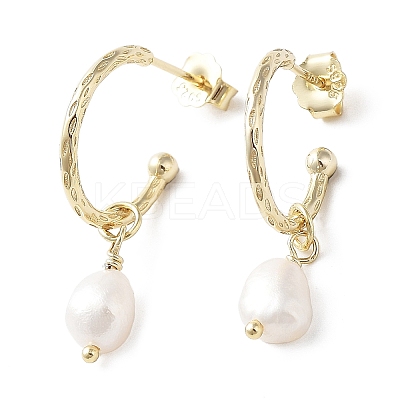 Natural Pearl Dangle Stud Earrings EJEW-P231-30G-1