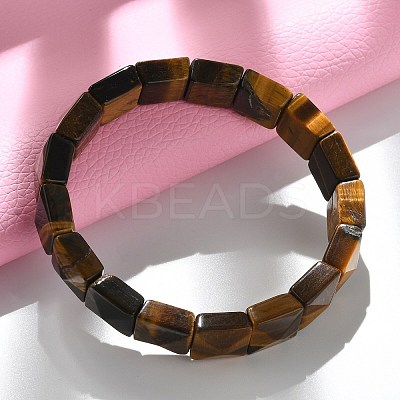 Square Natural Tiger Eye Beads Stretch Bracelets for Women Men BJEW-C097-06Q-1
