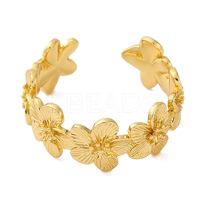 Rack Plating Brass Flower Open Cuff Rings for Women RJEW-S242-01G-A-1