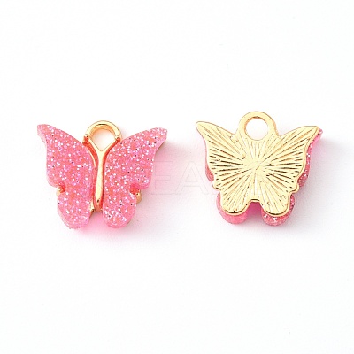 Alloy Enamel Pendants with Glitter Powder and Zinc Alloy Hanging Plating ENAM-R056-01J-1