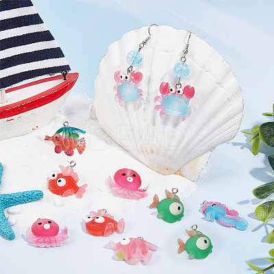 32Pcs 8 Styles Ocean Theme Opaque Resin Pendants RESI-SC0002-37-1