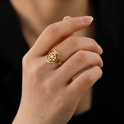 Heart with Sailor's Knot 304 Stainless Steel Open Cuff Ring for Women LS-RJEW-E073-01G-1