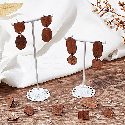 20 Pairs 10 Style Walnut Wood Stud Earring Findings MAK-SC0001-20-1