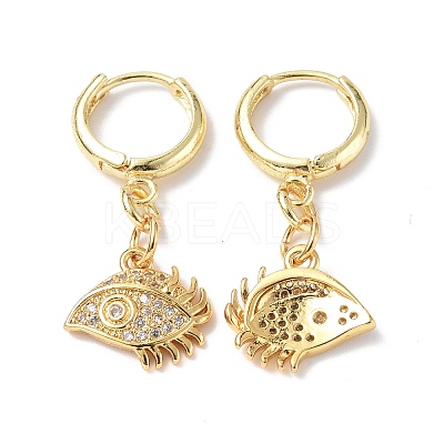Clear Cubic Zirconia Eye Dangle Hoop Earrings EJEW-B017-10G-1