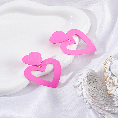 1 Pair Hollow Heart Acrylic Dangle Clip-on Earrings for Women EJEW-LP0001-87-1
