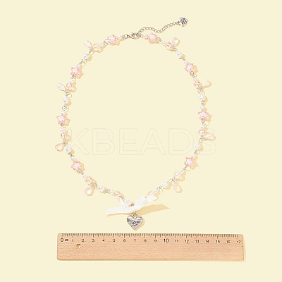 Alloy Heart with Word Pendant Necklace NJEW-FZ00004-14-1