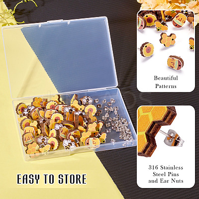 Bee Theme Wooden Stud Earrings WOOD-TA0002-64-1