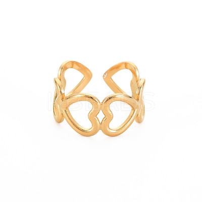 Ion Plating(IP) 304 Stainless Steel Open Heart Wrap Cuff Ring for Women RJEW-S405-170G-1