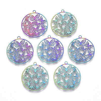 Ion Plating(IP) 201 Stainless Steel Filigree Pendants STAS-T057-17-1