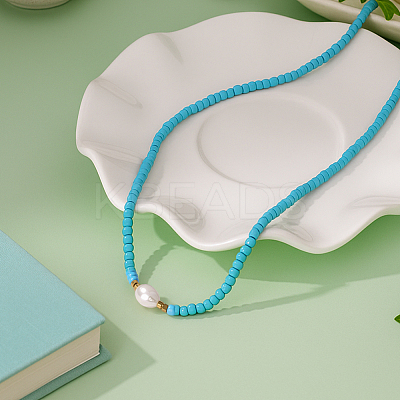2Pcs 2 Color Rice Natural Pearl & Glass Seed Beaded Necklaces for Women NJEW-GO0001-04A-1