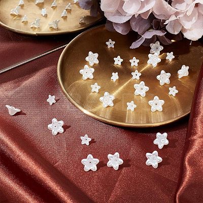 600Pcs 2 Style Flower ABS Plastic Imitation Pearl Bead Caps OACR-FH0001-032-1