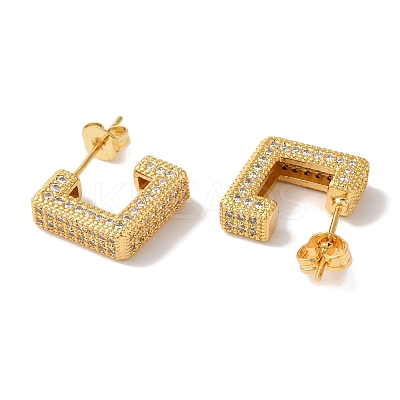 Square Box Design Brass Micro Pave Clear Cubic Zirconia Stud Earrings for Women LS-EJEW-A110-07G-1