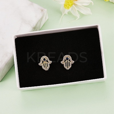 Hamsa Hand Cubic Zirconia Stud Earrings EJEW-SZ0001-77-1