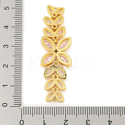 Brass Pave Pink Cubic Zirconia Flower with Leaf Links Connector Charms KK-P277-52G-02-1